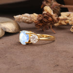 Classic Vintage 4-Prong Round Cut Moonstone Three-Stone Wedding Ring - Additional view
