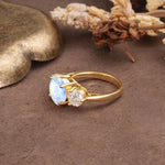 Classic Vintage 4-Prong Round Cut Moonstone Three-Stone Wedding Ring - Additional view