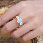 Classic Vintage 4-Prong Round Cut Moonstone Three-Stone Wedding Ring - Additional view