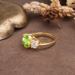 Classic Vintage 4-Prong Round Cut Peridot Three-Stone Wedding Ring - Additional view