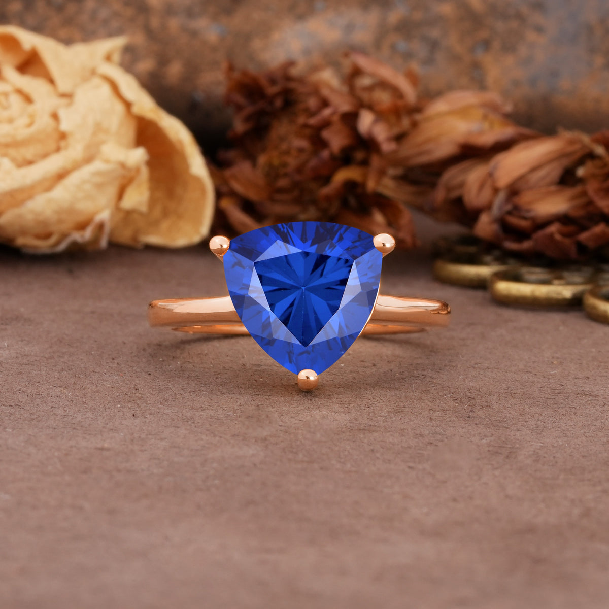Unique, Minimalist 3-Prong Setting with Heart Cut Sapphire Engagement Ring - Additional view