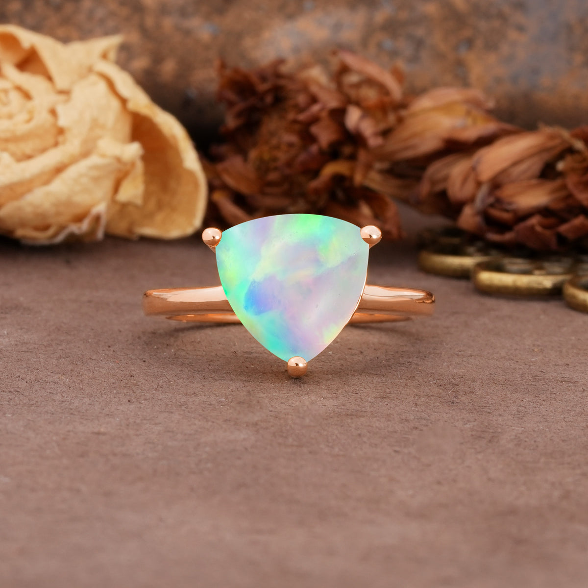 Unique, Minimalist 3-Prong Setting with Heart Cut Fire Opal Engagement Ring - Additional view