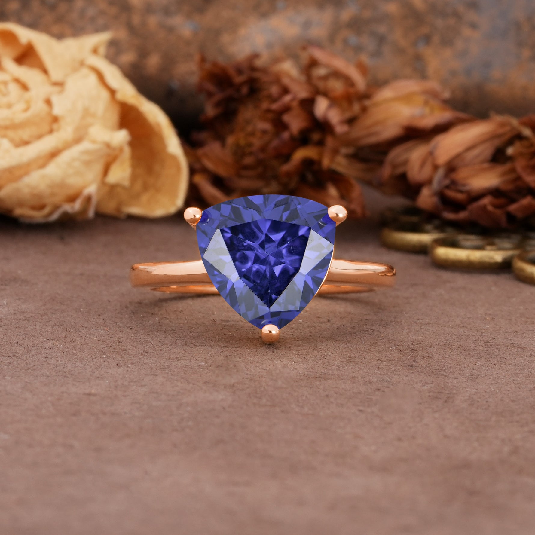 Unique, Minimalist 3-Prong Setting with Heart Cut Tanzanite Engagement Ring - Additional view