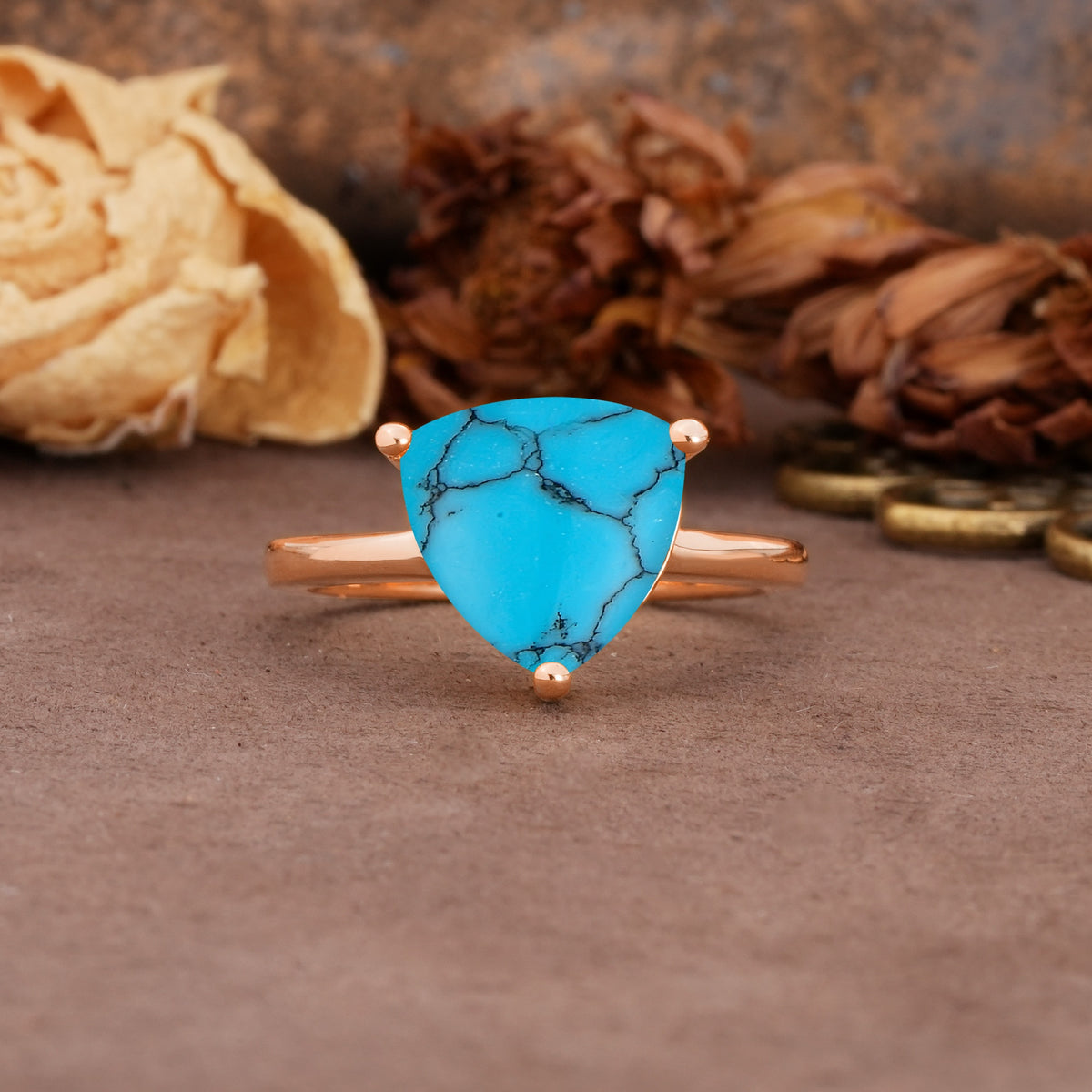 Unique, Minimalist 3-Prong Setting with Heart Cut Turquoise Engagement Ring - Additional view