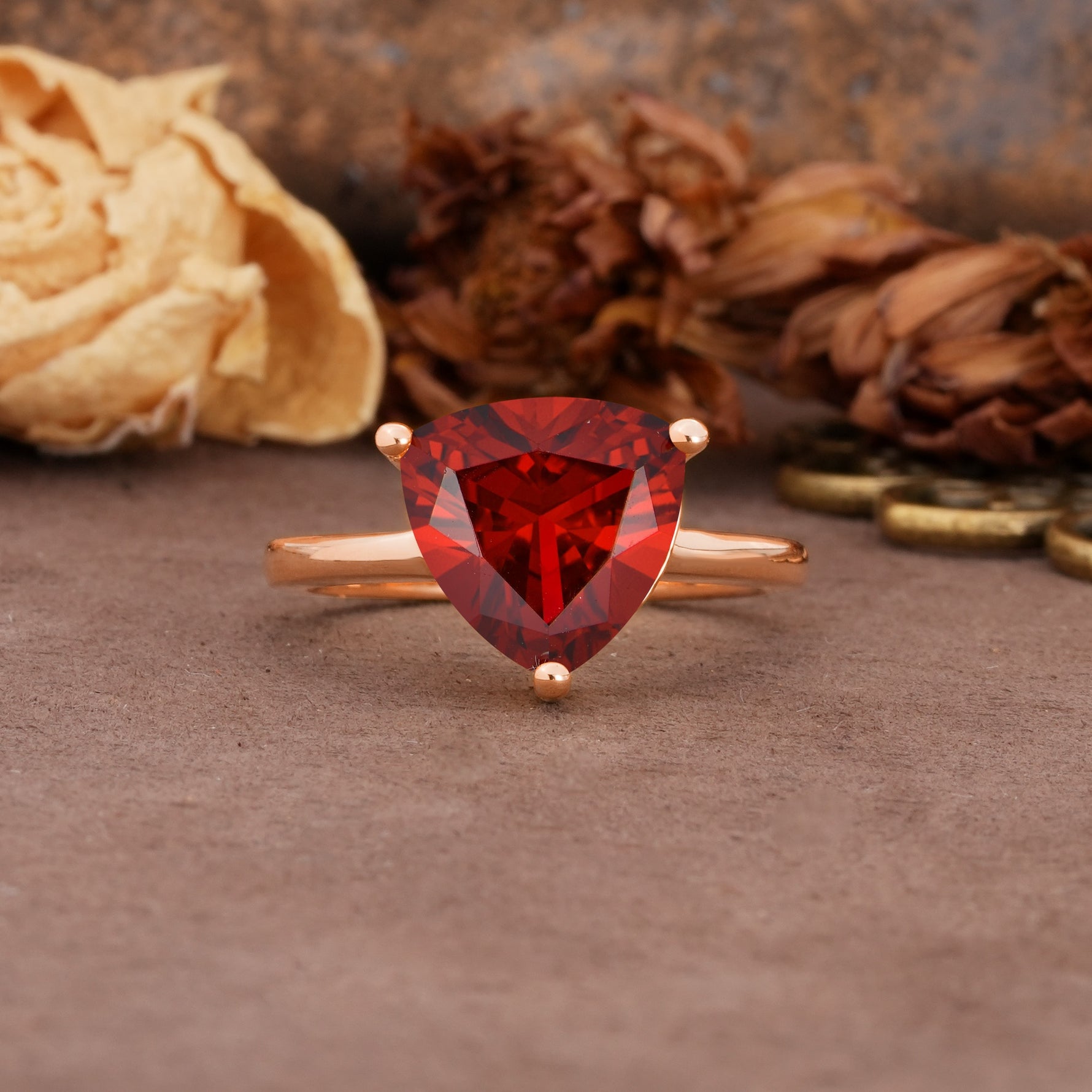 Unique, Minimalist 3-Prong Setting with Heart Cut Garnet Engagement Ring - Additional view