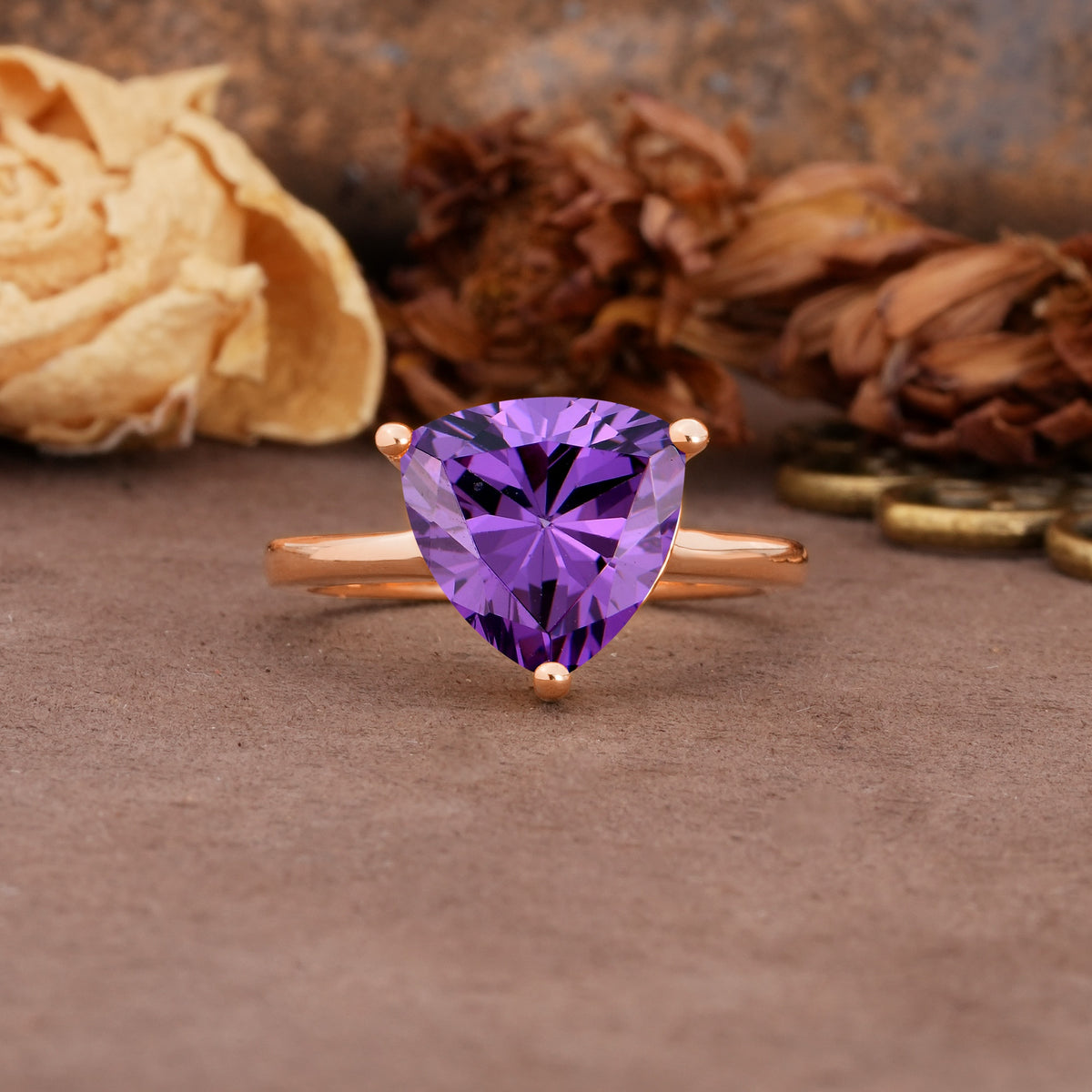 Unique, Minimalist 3-Prong Setting with Heart Cut Amethyst Engagement Ring - Additional view