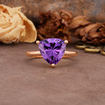 Unique, Minimalist 3-Prong Setting with Heart Cut Amethyst Engagement Ring - Additional view