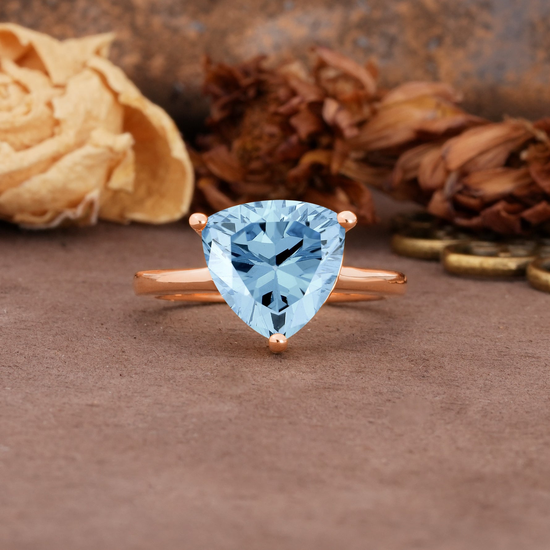 Unique, Minimalist 3-Prong Setting with Heart Cut Aquamarine Engagement Ring - Additional view