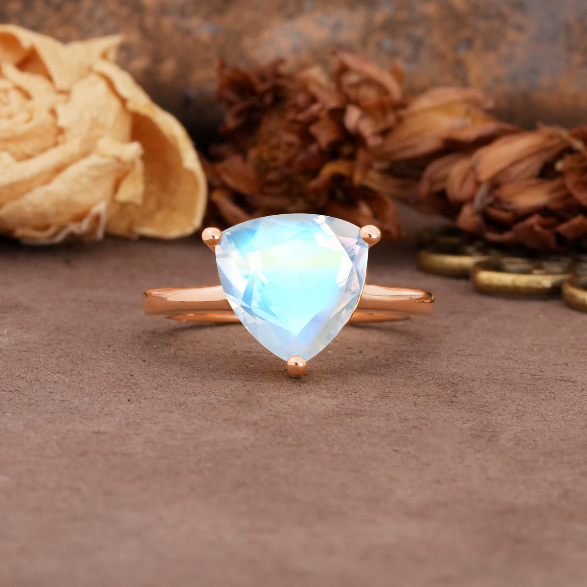 Unique, Minimalist 3-Prong Setting with Heart Cut Moonstone Engagement Ring - Additional view