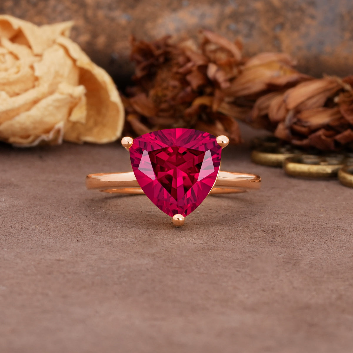 Unique, Minimalist 3-Prong Setting with Heart Cut Ruby Engagement Ring - Additional view