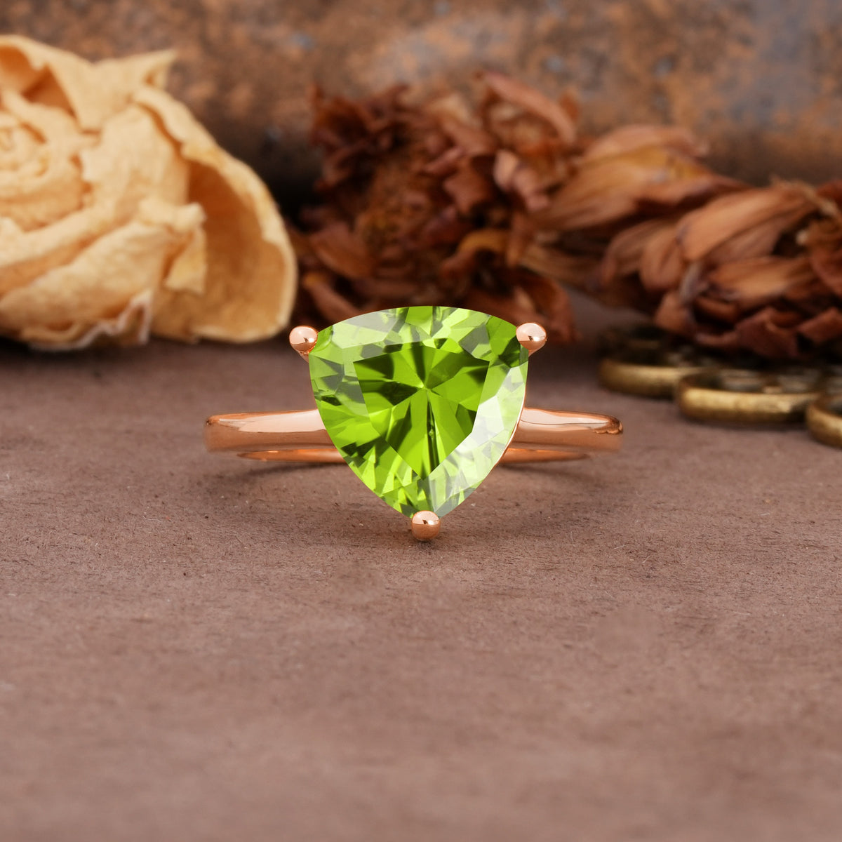 Unique, Minimalist 3-Prong Setting with Heart Cut Peridot Engagement Ring - Additional view
