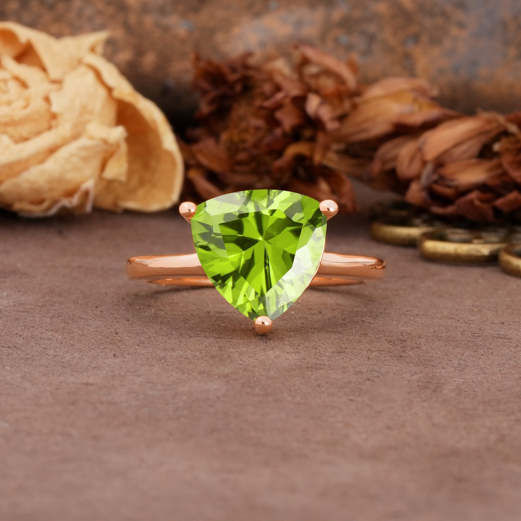 Unique, Minimalist 3-Prong Setting with Heart Cut Peridot Engagement Ring - Additional view