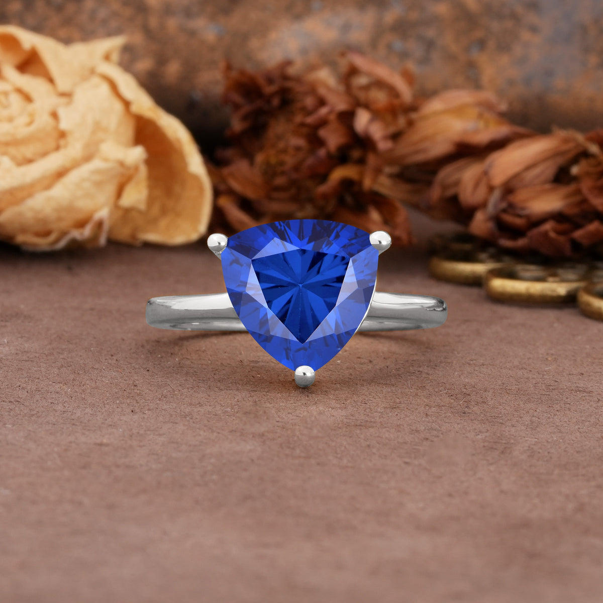 Unique, Minimalist 3-Prong Setting with Heart Cut Sapphire Engagement Ring - Additional view
