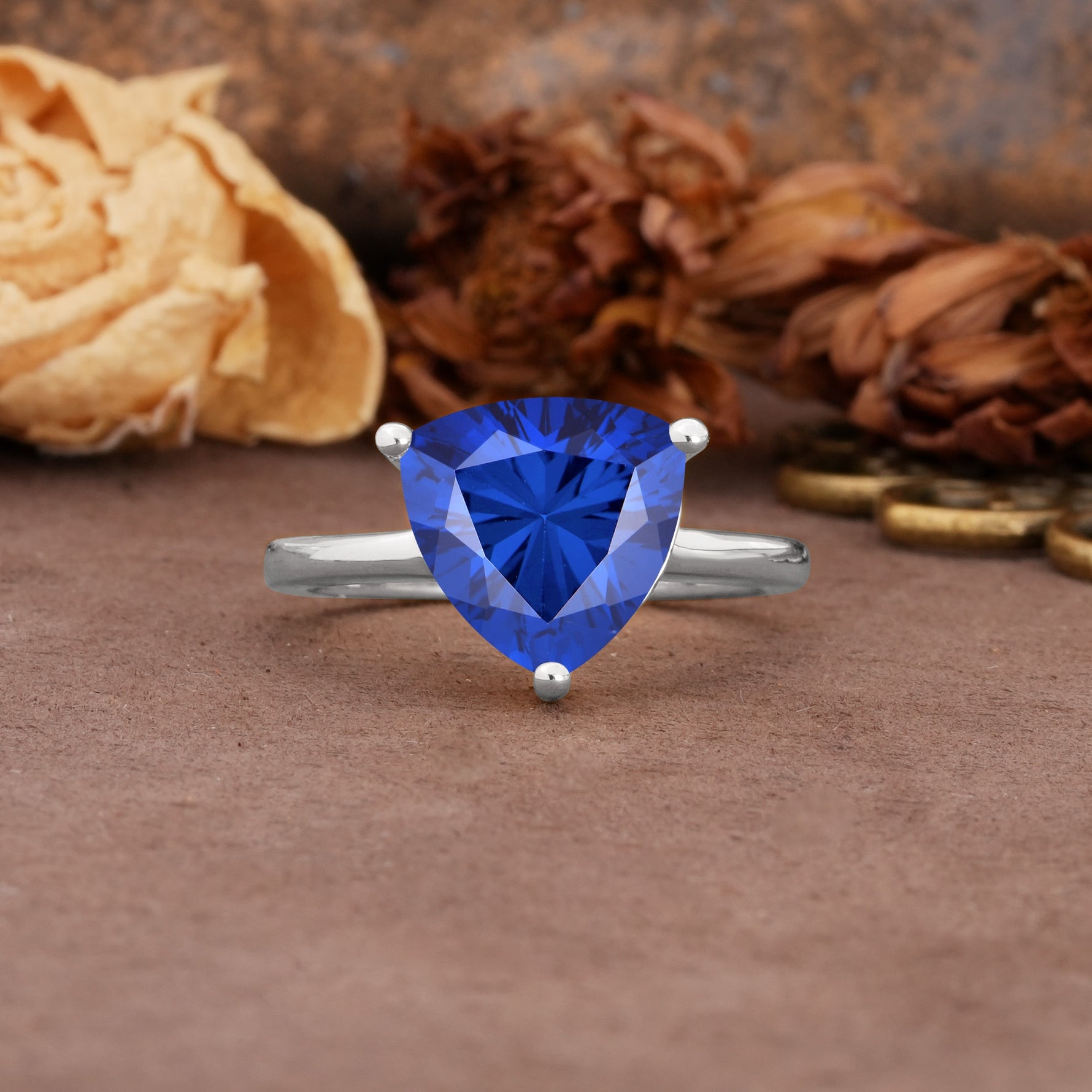 Unique, Minimalist 3-Prong Setting with Heart Cut Sapphire Engagement Ring - Additional view
