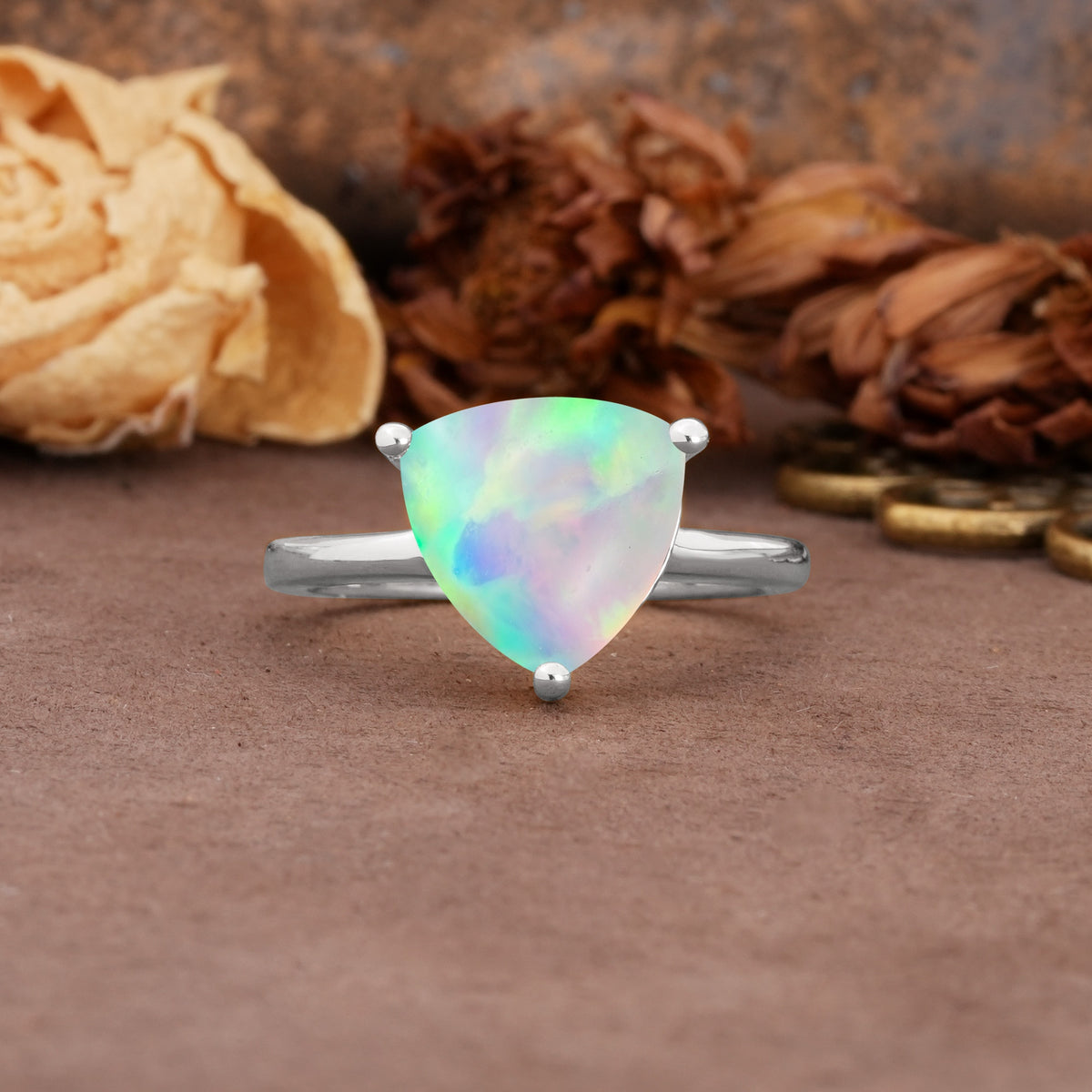 Unique, Minimalist 3-Prong Setting with Heart Cut Fire Opal Engagement Ring - Additional view