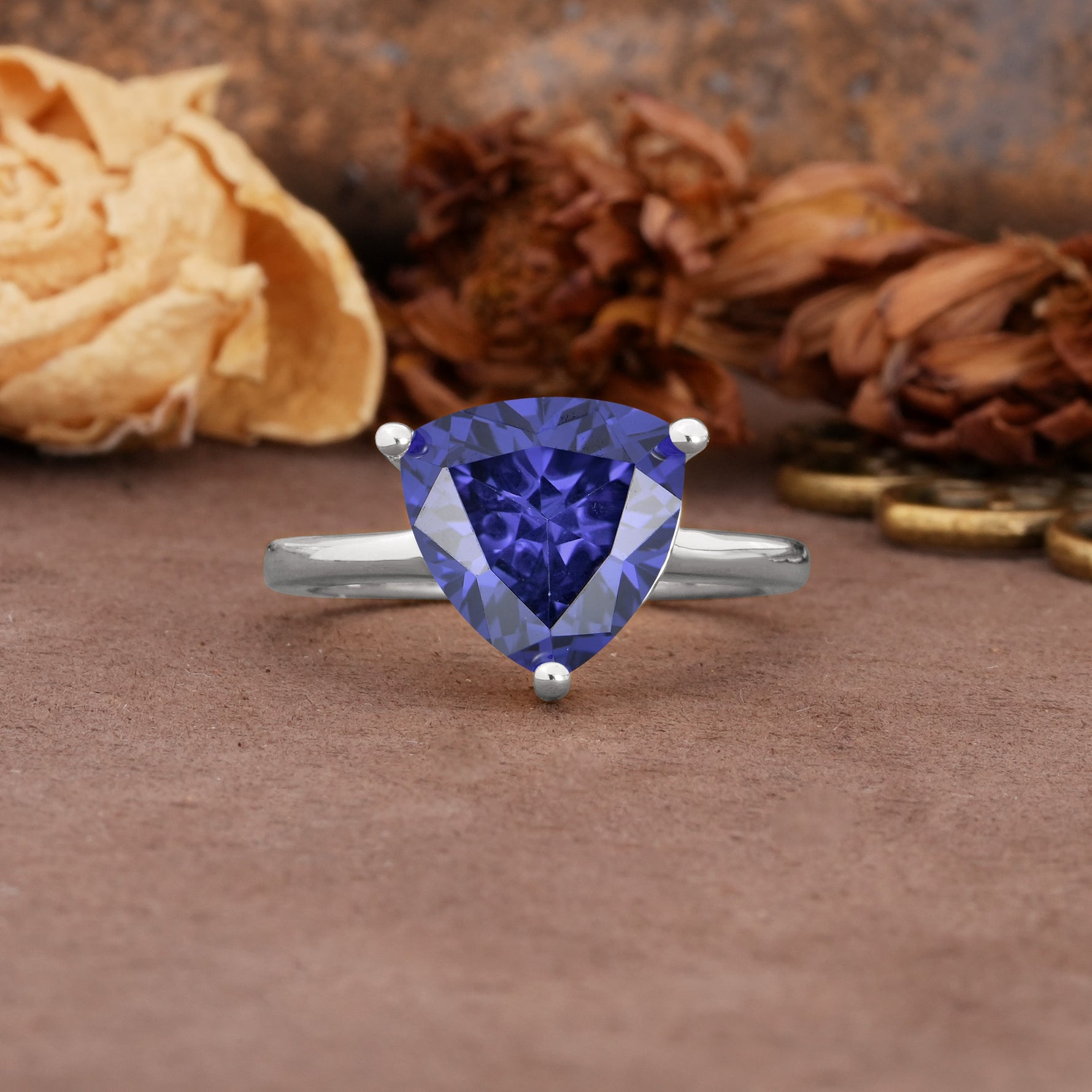 Unique, Minimalist 3-Prong Setting with Heart Cut Tanzanite Engagement Ring - Additional view