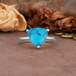 Unique, Minimalist 3-Prong Setting with Heart Cut Turquoise Engagement Ring - Additional view