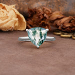 Unique, Minimalist 3-Prong Setting with Heart Cut Moss Agate Engagement Ring - Additional view