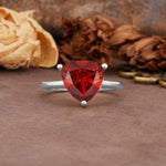 Unique, Minimalist 3-Prong Setting with Heart Cut Garnet Engagement Ring - Additional view