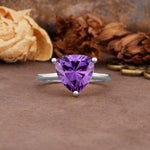 Unique, Minimalist 3-Prong Setting with Heart Cut Amethyst Engagement Ring - Additional view