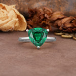 Unique, Minimalist 3-Prong Setting with Heart Cut Emerald Engagement Ring - Additional view