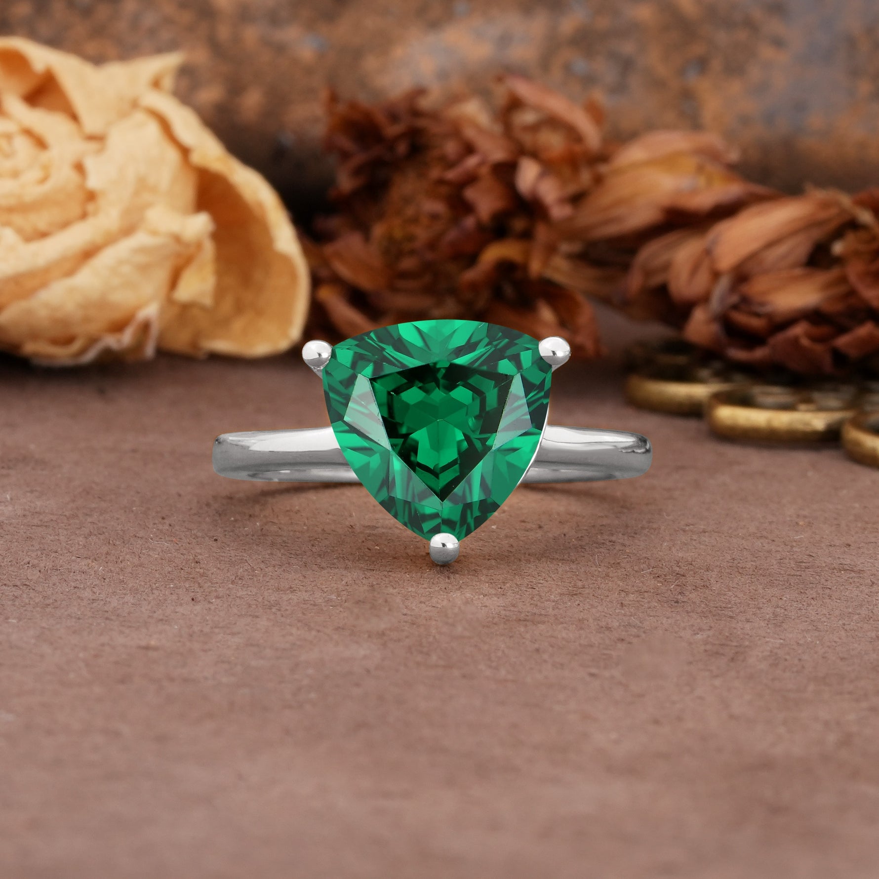 Unique, Minimalist 3-Prong Setting with Heart Cut Emerald Engagement Ring - Additional view