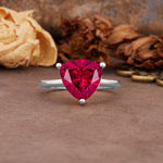 Unique, Minimalist 3-Prong Setting with Heart Cut Ruby Engagement Ring - Additional view