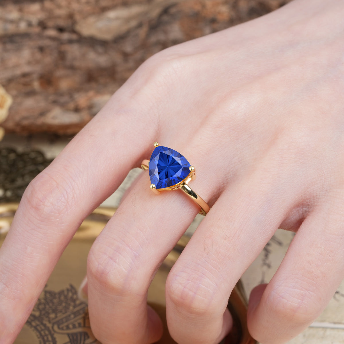 Unique, Minimalist 3-Prong Setting with Heart Cut Sapphire Engagement Ring - Additional view