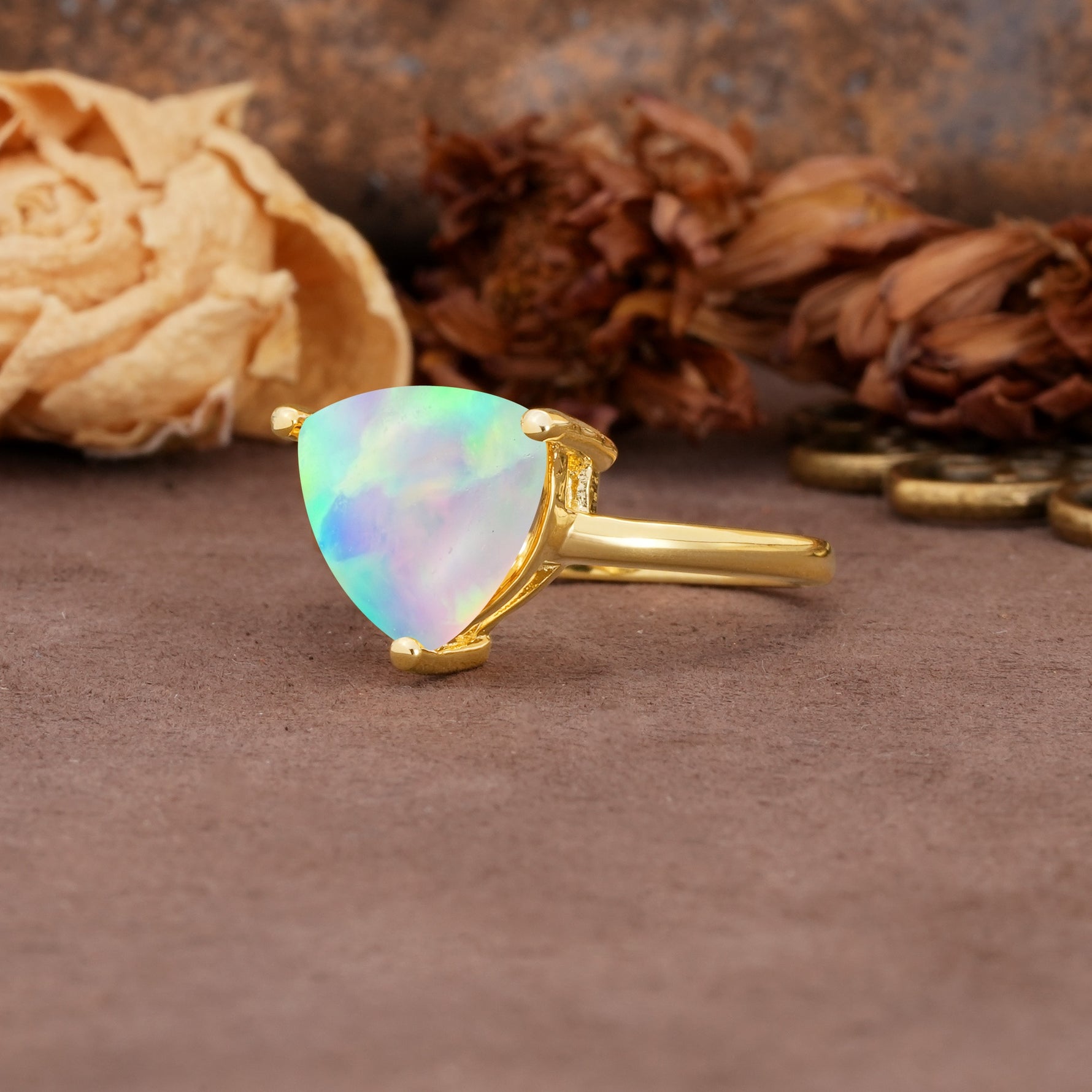 Unique, Minimalist 3-Prong Setting with Heart Cut Fire Opal Engagement Ring - Additional view