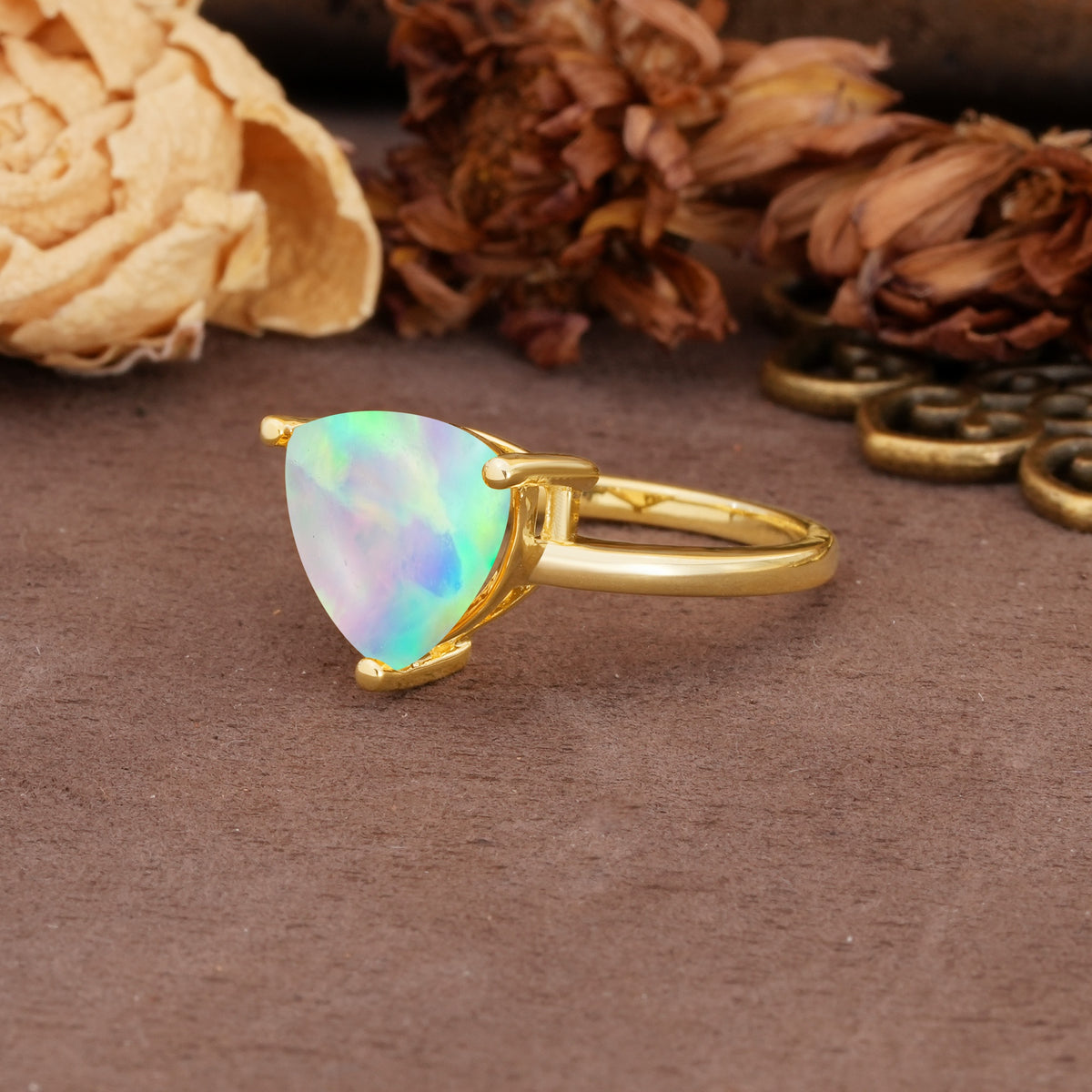 Unique, Minimalist 3-Prong Setting with Heart Cut Fire Opal Engagement Ring - Additional view