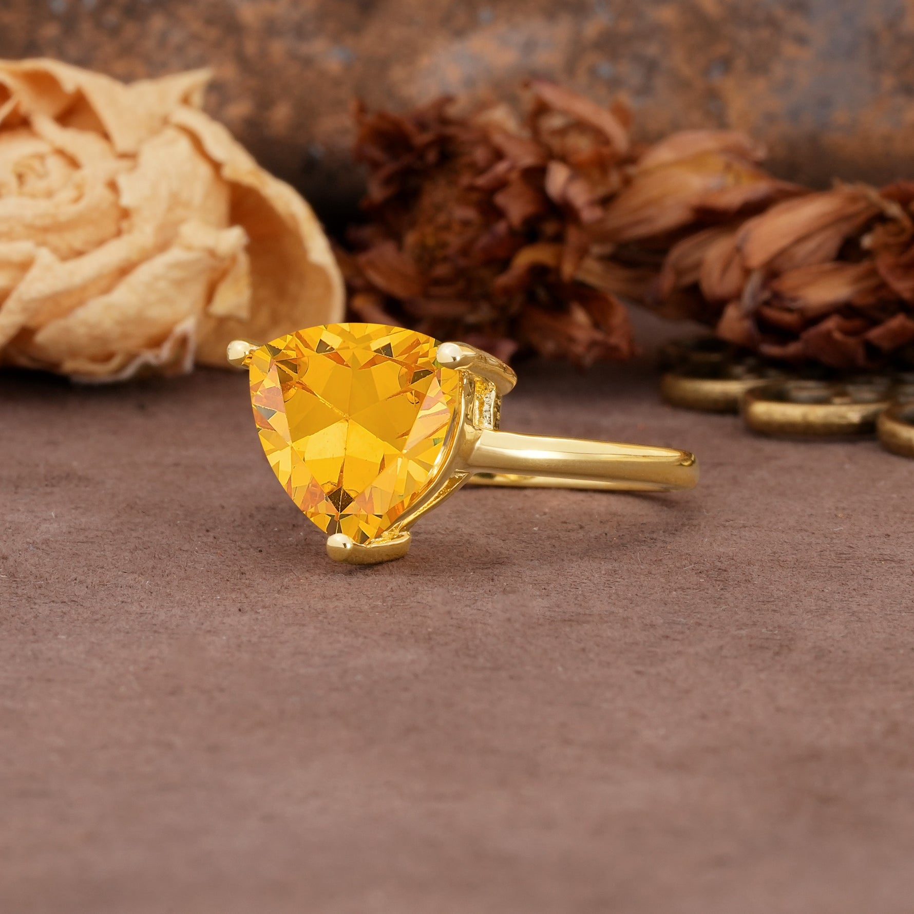 Unique, Minimalist 3-Prong Setting with Heart Cut Citrine Engagement Ring - Additional view