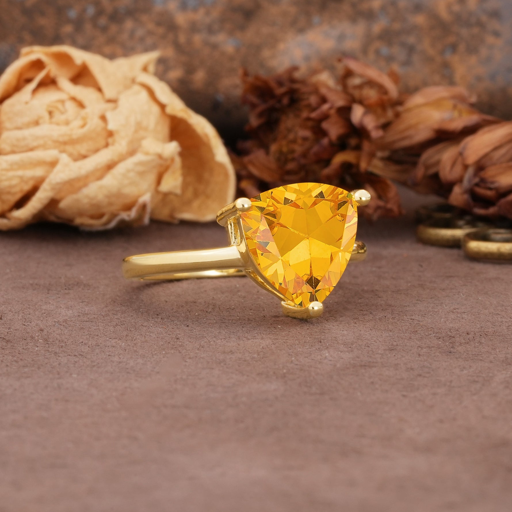 Unique, Minimalist 3-Prong Setting with Heart Cut Citrine Engagement Ring - Additional view
