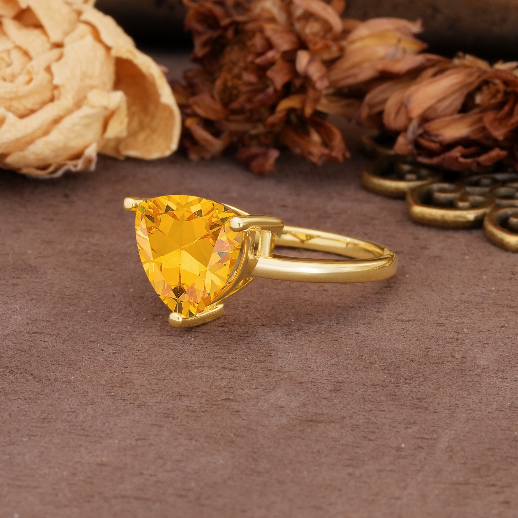 Unique, Minimalist 3-Prong Setting with Heart Cut Citrine Engagement Ring - Additional view