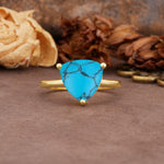 Unique, Minimalist 3-Prong Setting with Heart Cut Turquoise Engagement Ring - Additional view