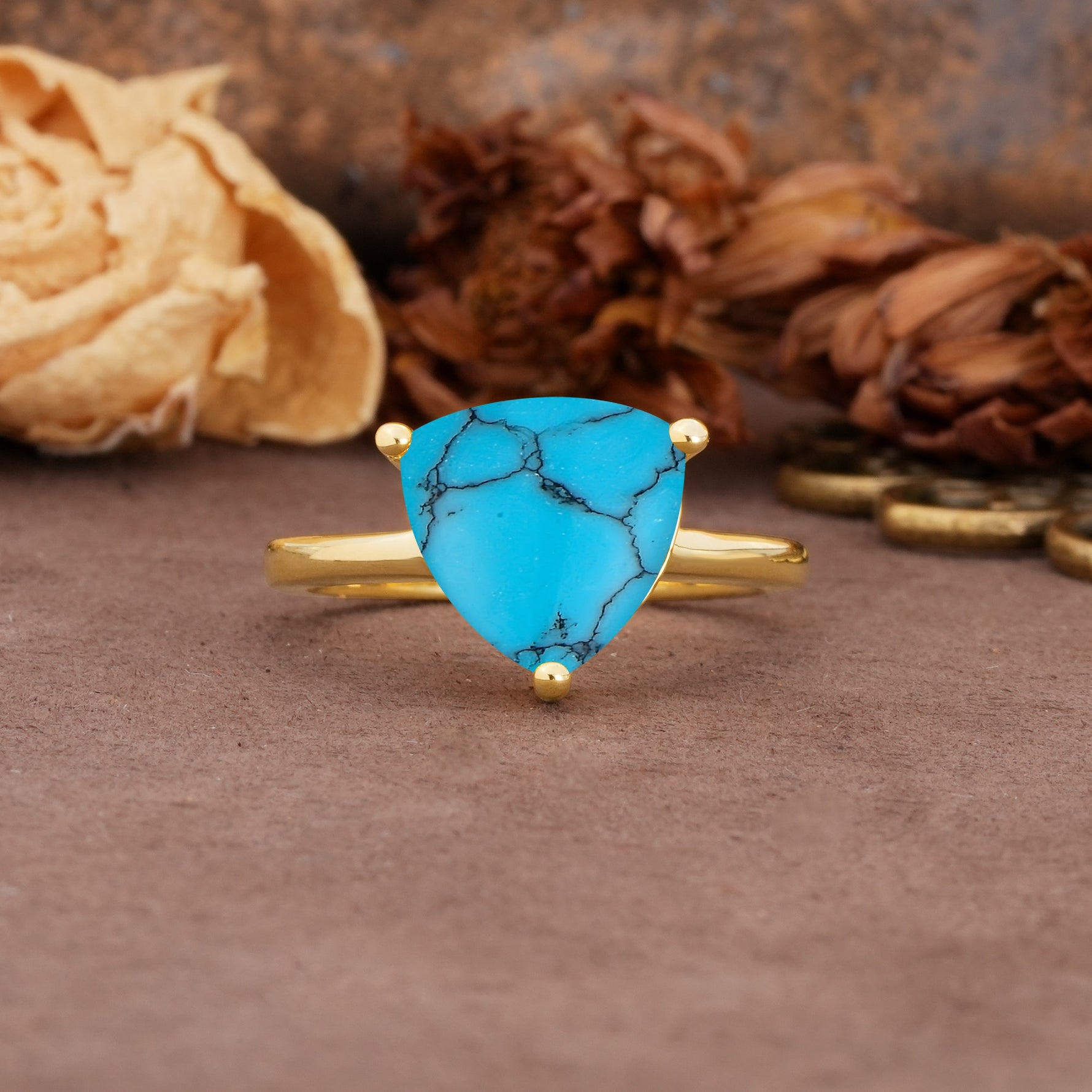 Unique, Minimalist 3-Prong Setting with Heart Cut Turquoise Engagement Ring - Additional view