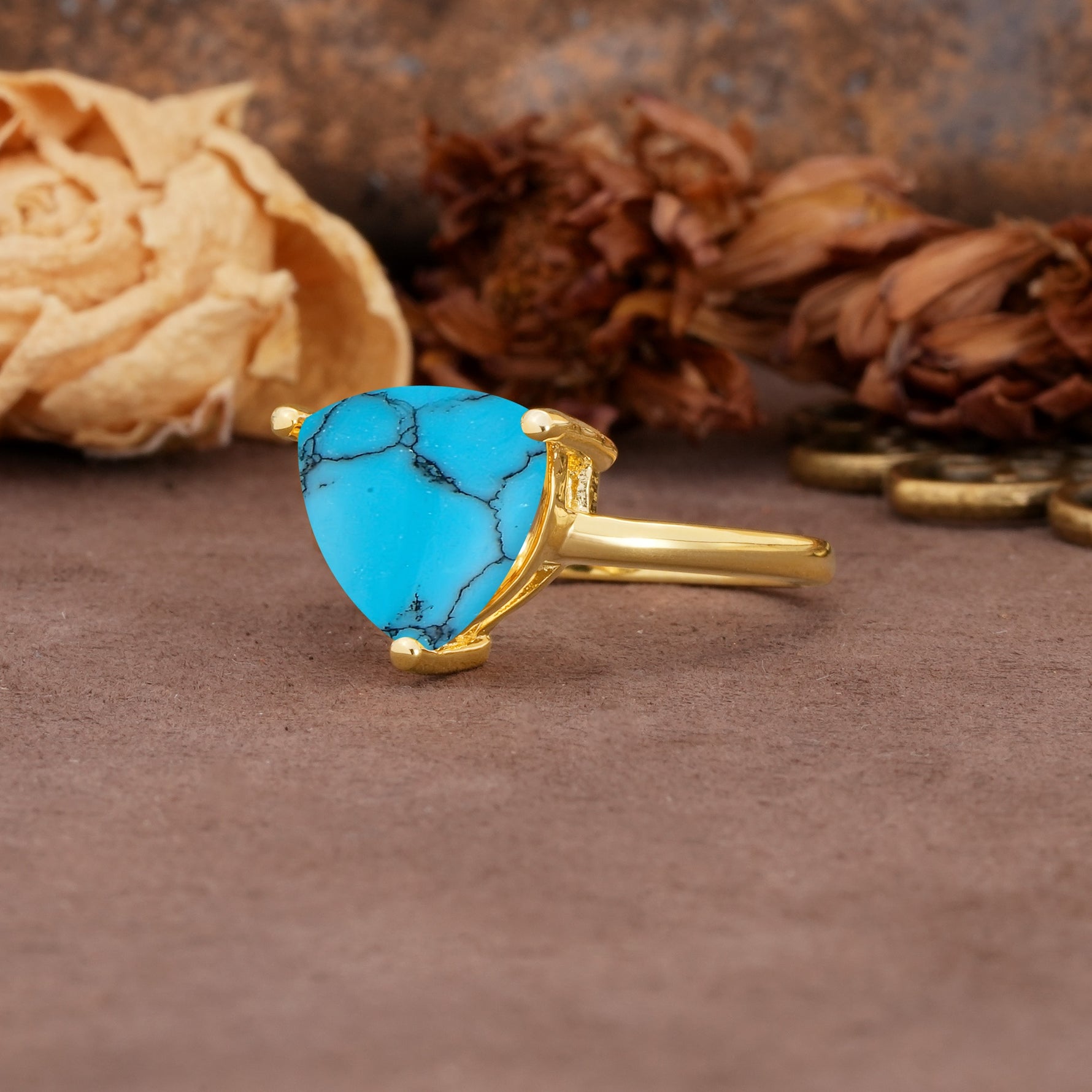 Unique, Minimalist 3-Prong Setting with Heart Cut Turquoise Engagement Ring - Additional view