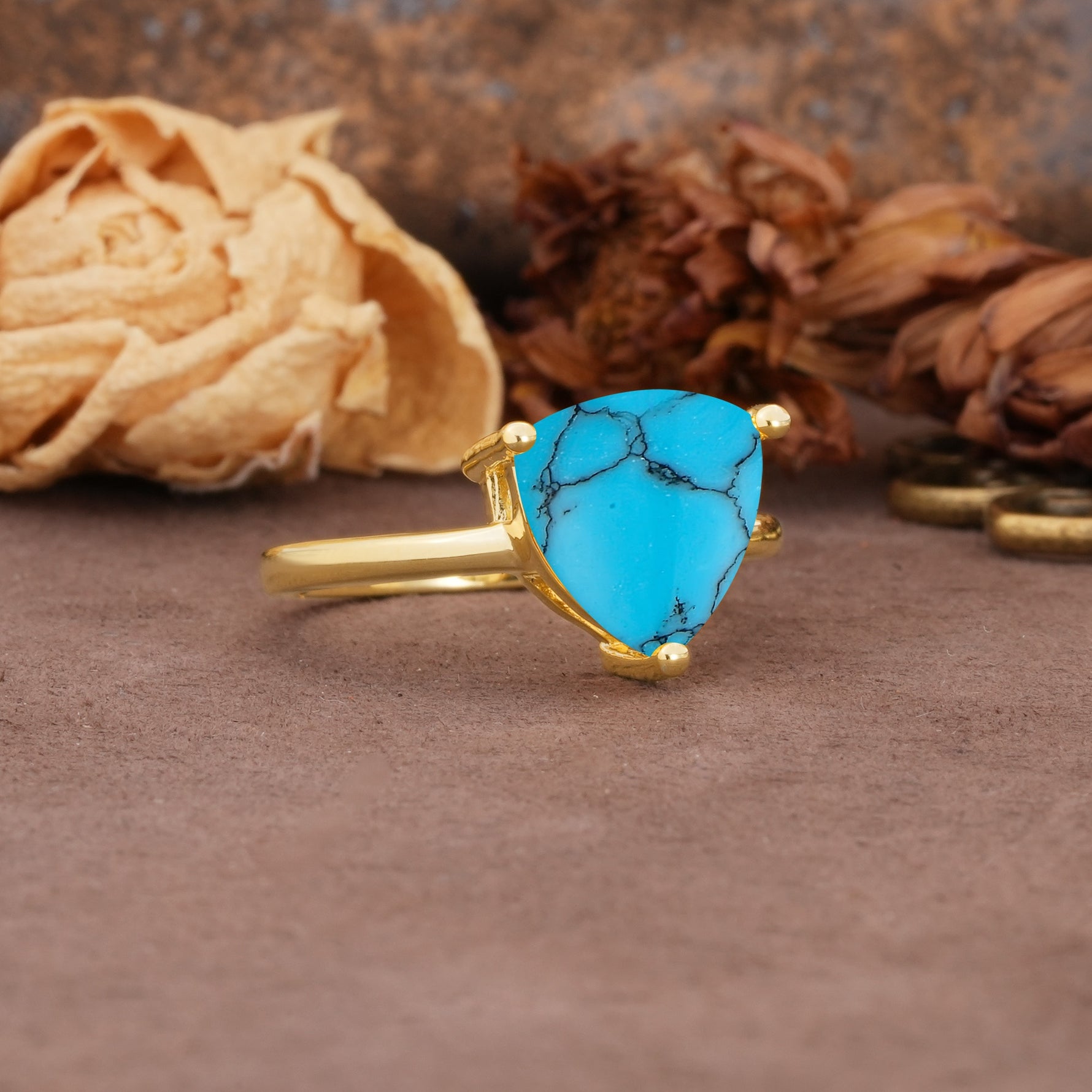Unique, Minimalist 3-Prong Setting with Heart Cut Turquoise Engagement Ring - Additional view
