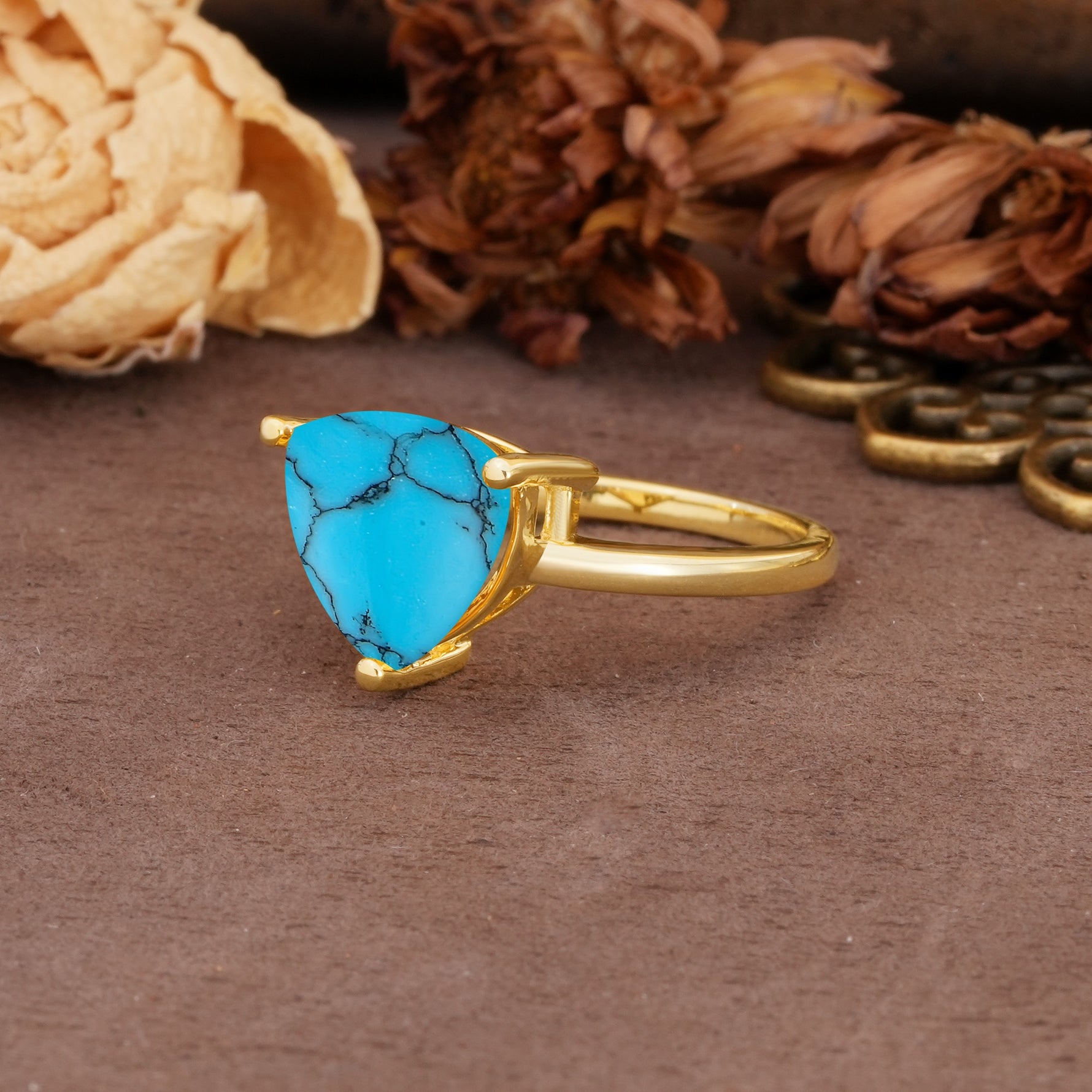 Unique, Minimalist 3-Prong Setting with Heart Cut Turquoise Engagement Ring - Additional view