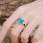 Unique, Minimalist 3-Prong Setting with Heart Cut Turquoise Engagement Ring - Additional view