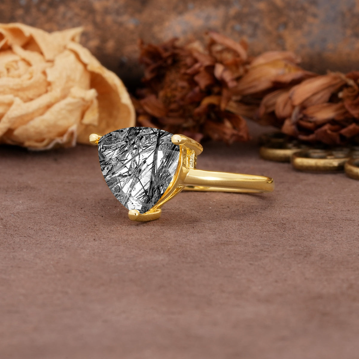 Unique, Minimalist 3-Prong Setting with Heart Cut Black Rutilated Quartz Engagement Ring - Additional view