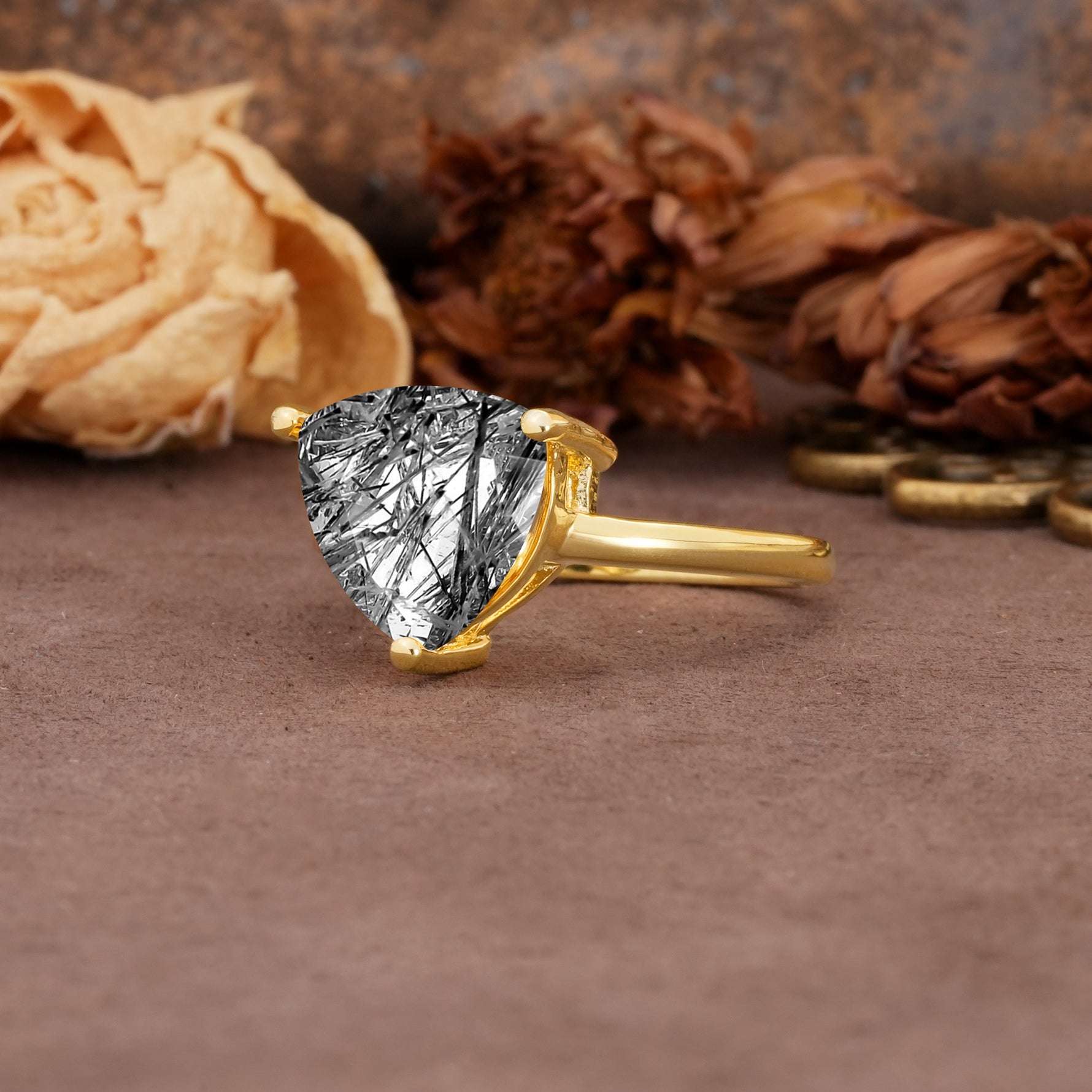 Unique, Minimalist 3-Prong Setting with Heart Cut Black Rutilated Quartz Engagement Ring - Additional view
