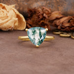Unique, Minimalist 3-Prong Setting with Heart Cut Moss Agate Engagement Ring - Additional view