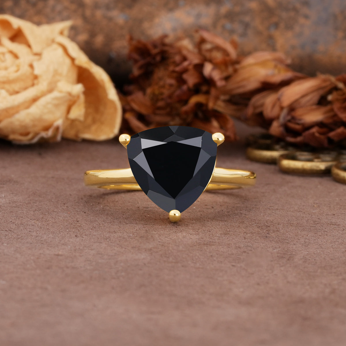 Unique, Minimalist 3-Prong Setting with Heart Cut Black Onyx Engagement Ring - Additional view