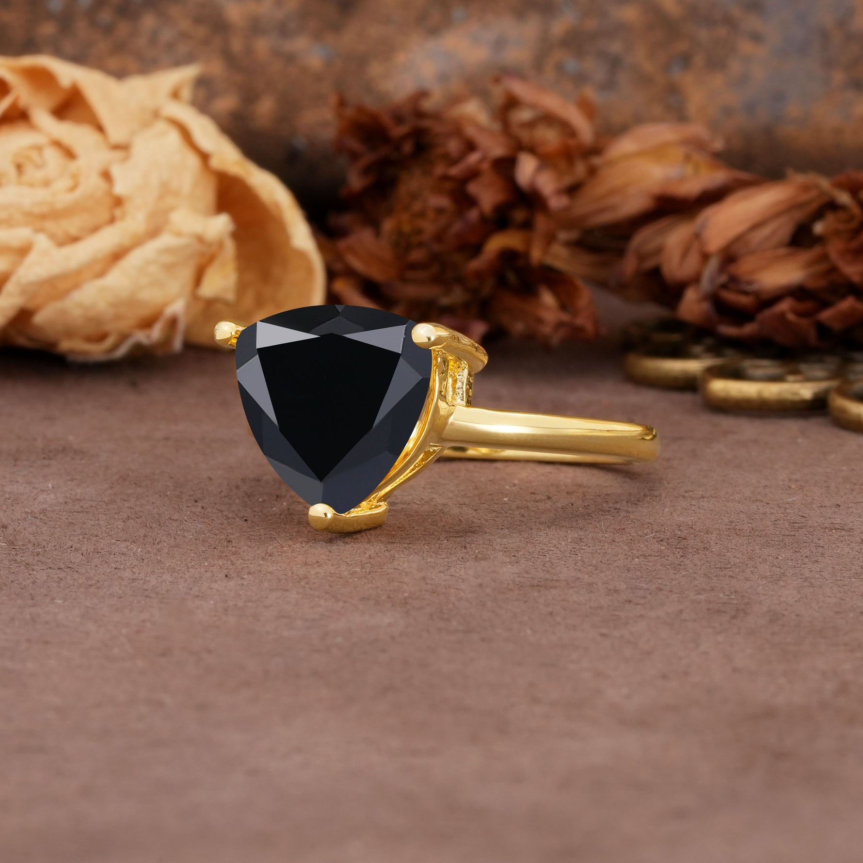 Unique, Minimalist 3-Prong Setting with Heart Cut Black Onyx Engagement Ring - Additional view