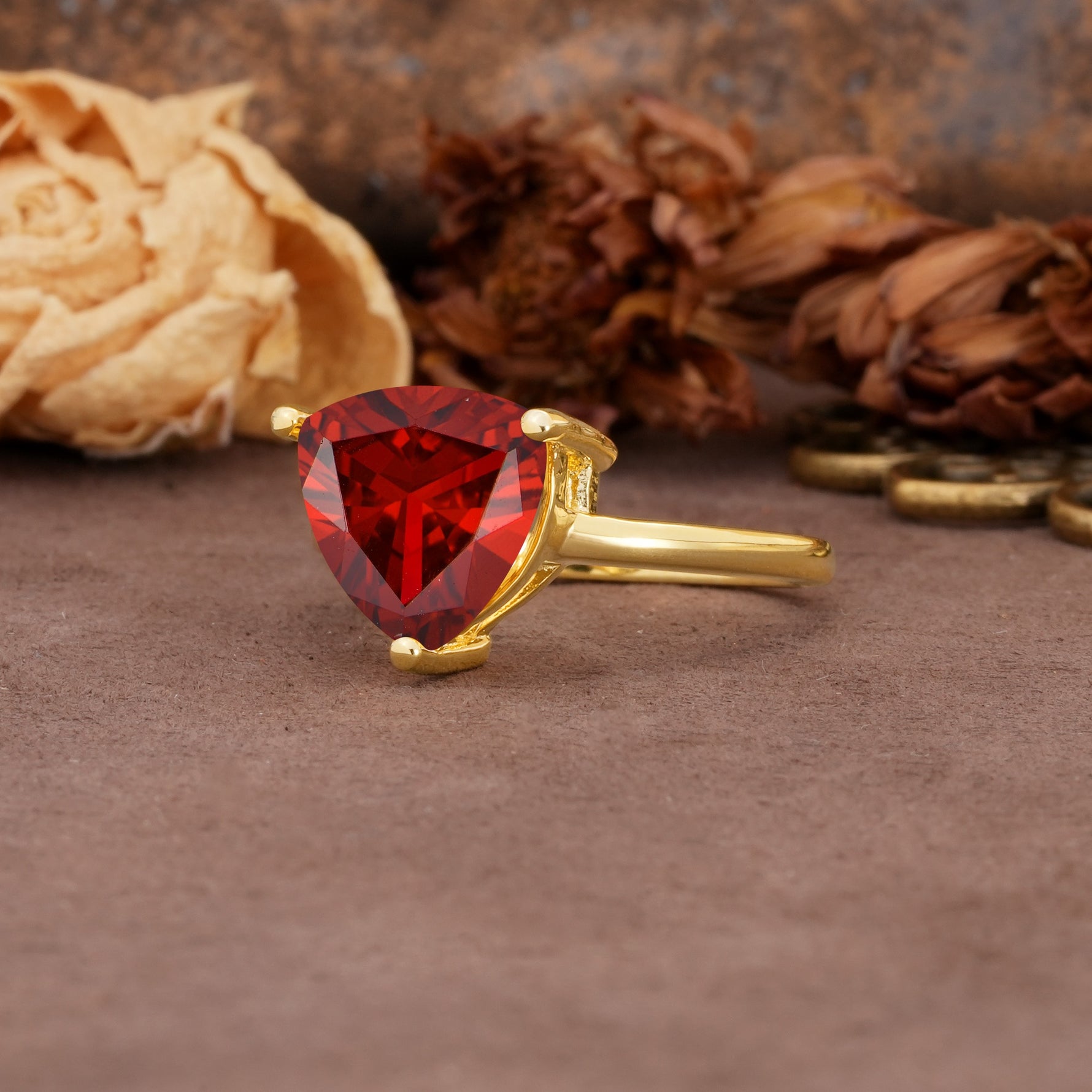 Unique, Minimalist 3-Prong Setting with Heart Cut Garnet Engagement Ring - Additional view