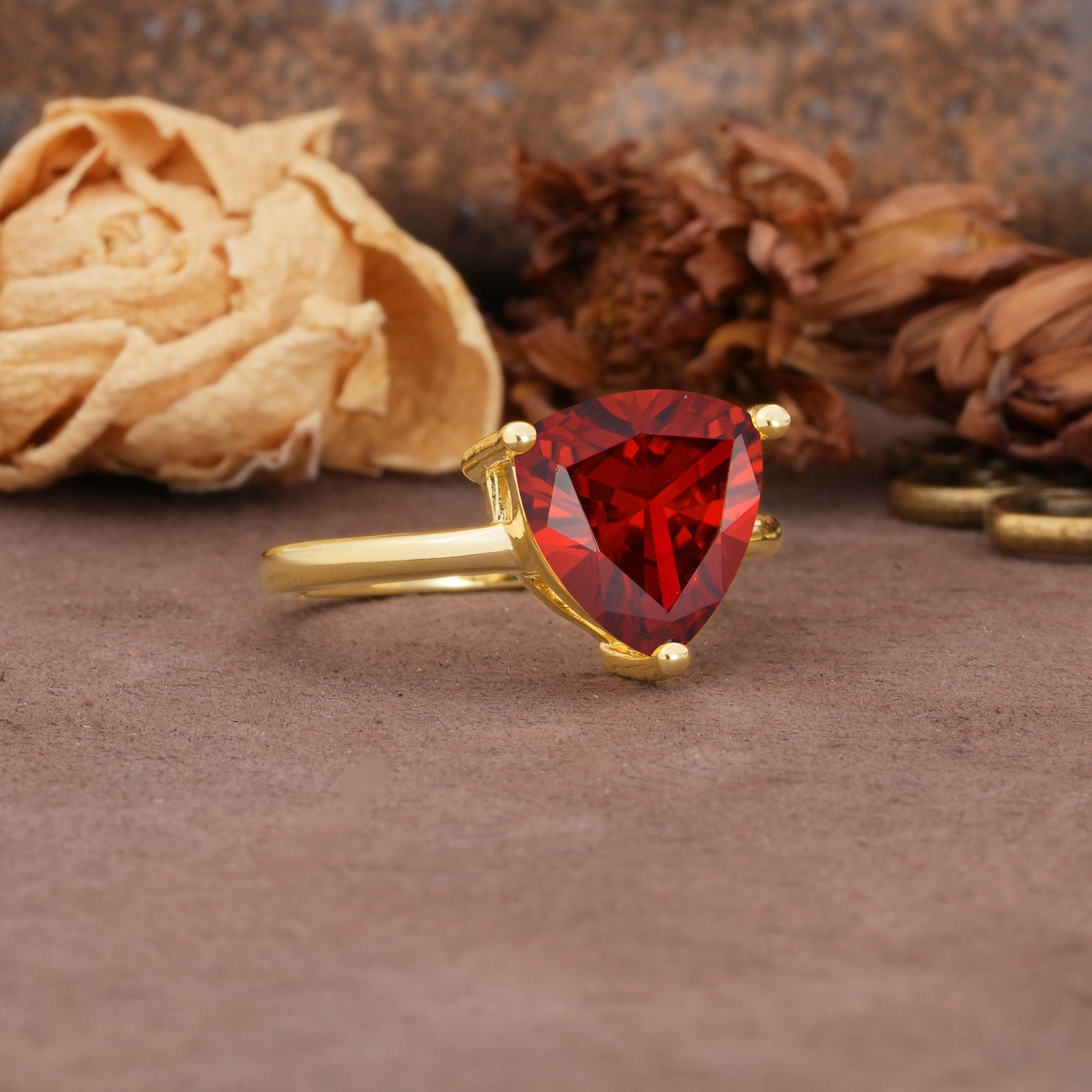 Unique, Minimalist 3-Prong Setting with Heart Cut Garnet Engagement Ring - Additional view