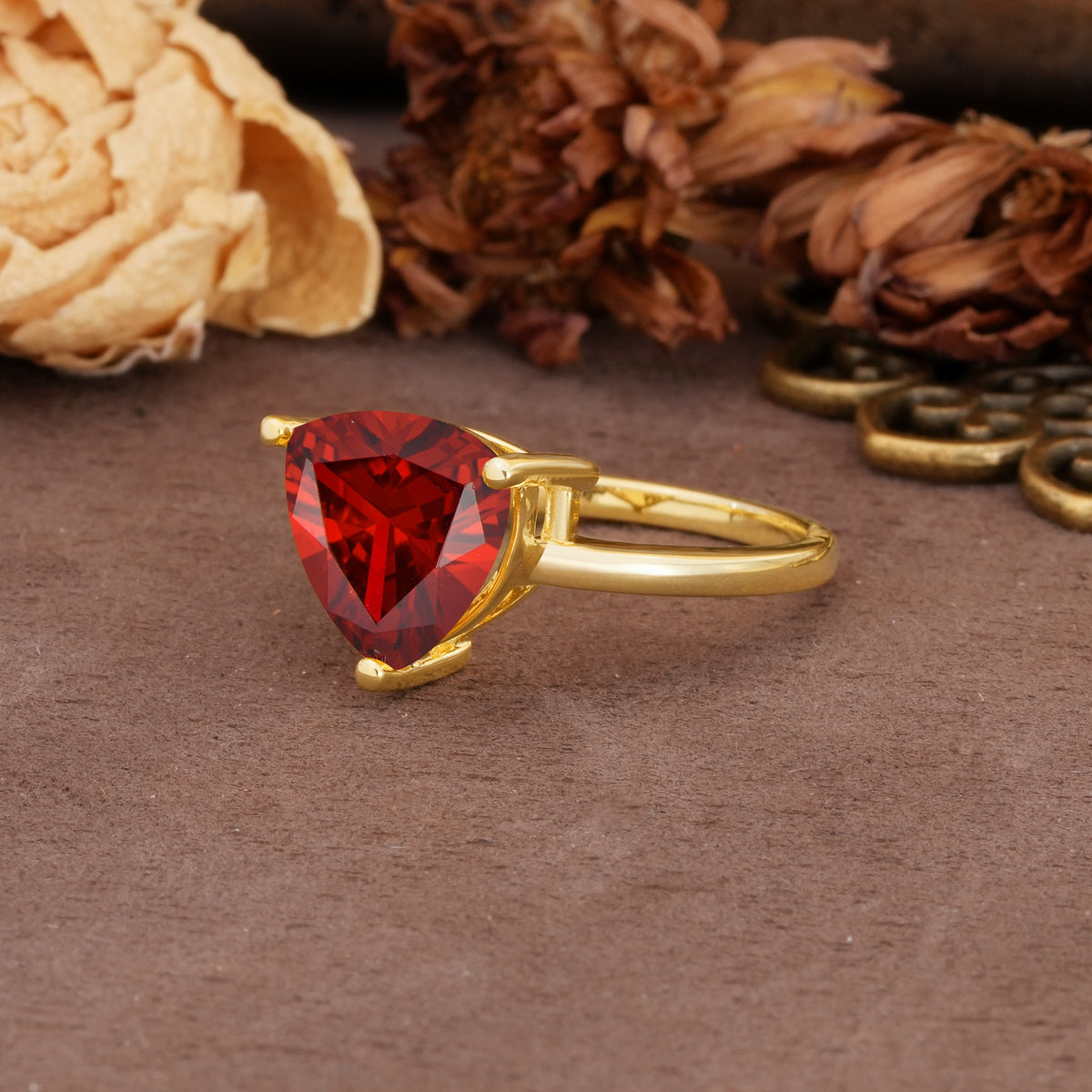 Unique, Minimalist 3-Prong Setting with Heart Cut Garnet Engagement Ring - Additional view