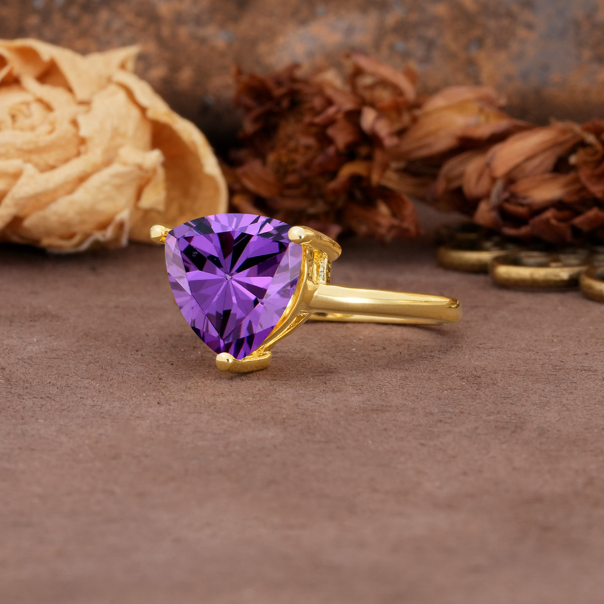 Unique, Minimalist 3-Prong Setting with Heart Cut Amethyst Engagement Ring - Additional view