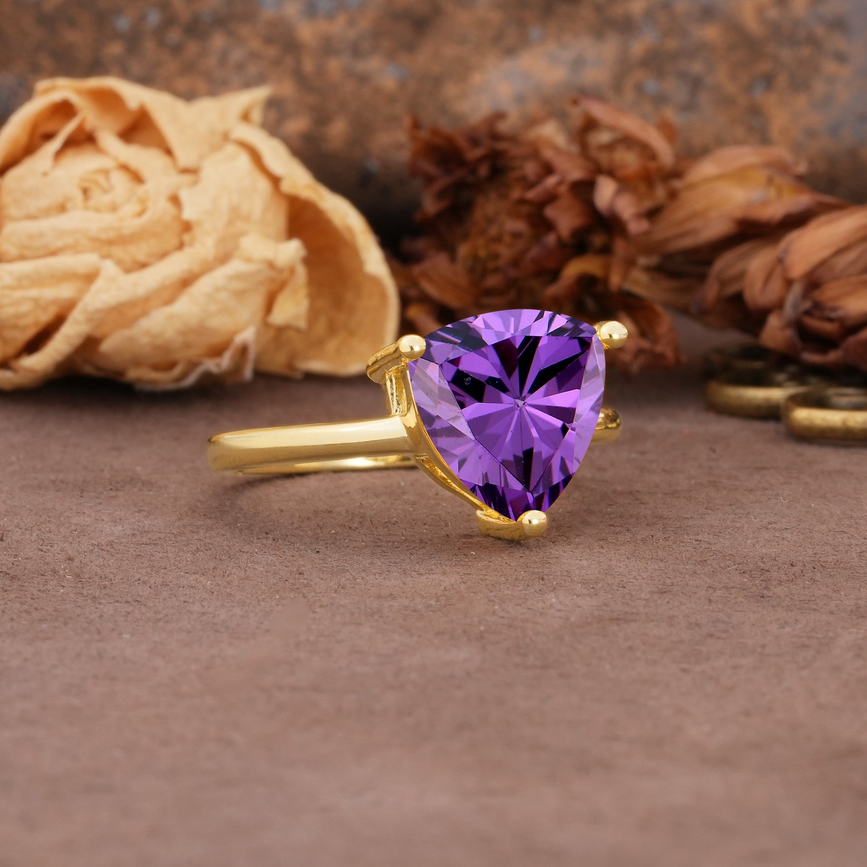 Unique, Minimalist 3-Prong Setting with Heart Cut Amethyst Engagement Ring - Additional view