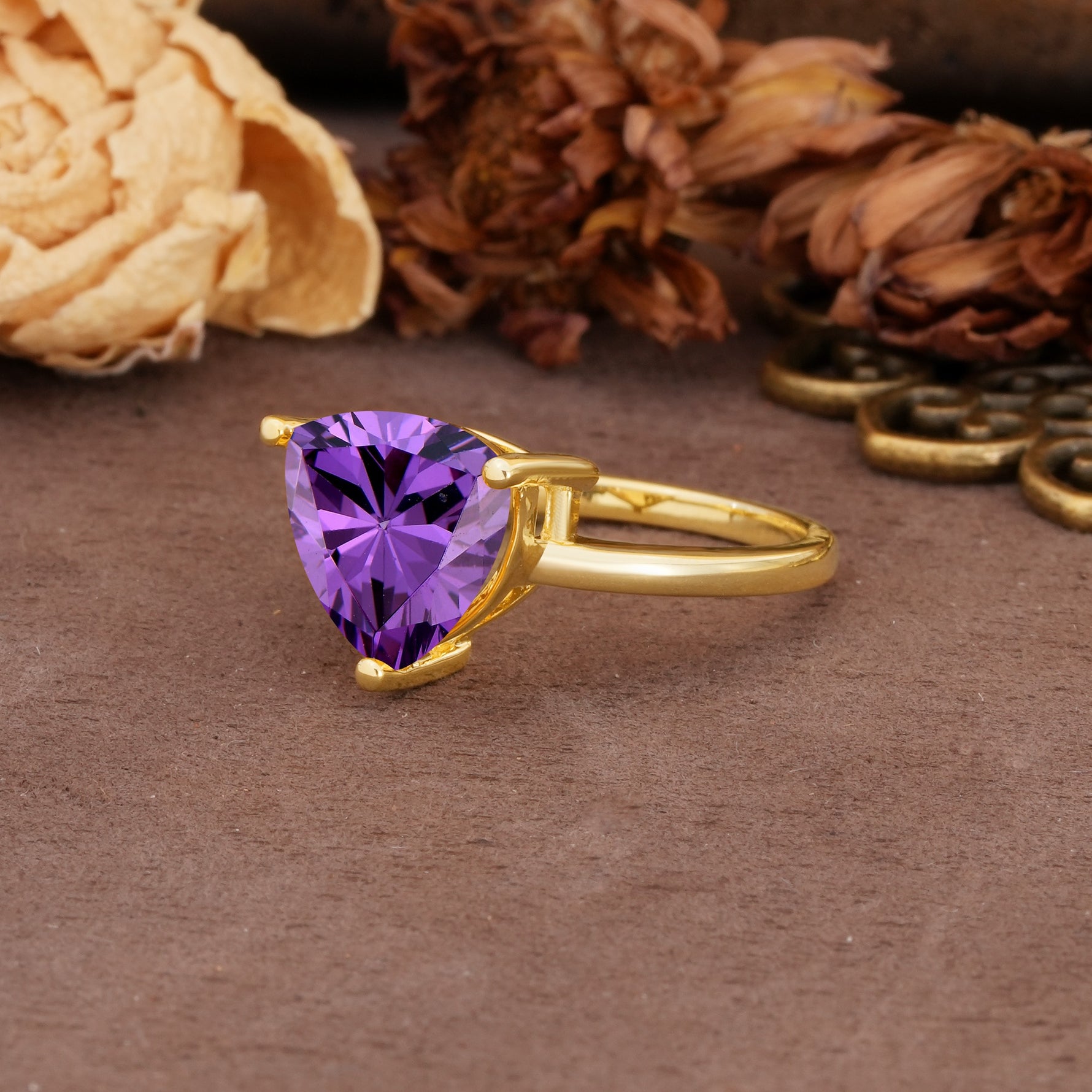 Unique, Minimalist 3-Prong Setting with Heart Cut Amethyst Engagement Ring - Additional view